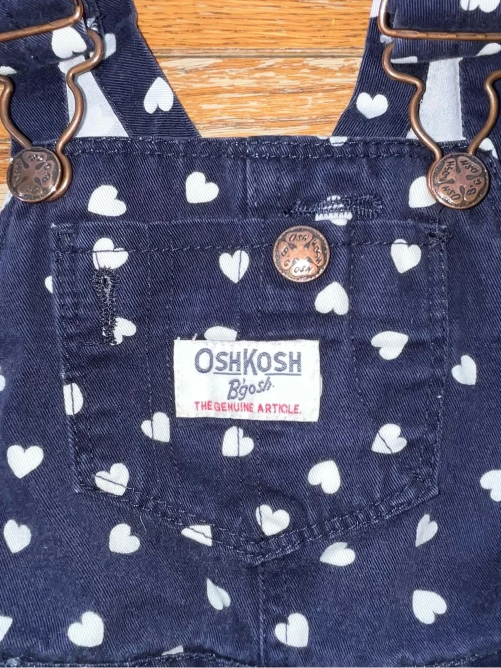 OshKosh B'Gosh Baby Girl Overalls Navy Blue White Hearts 18M